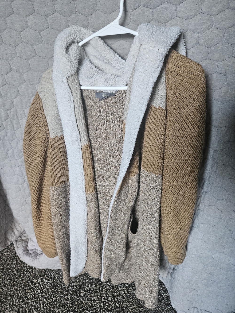 Natural Reflections Neutral Tan and Cream Hooded Cardigan
